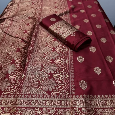 Japani Silk Saree - S4 (খয়েরী)