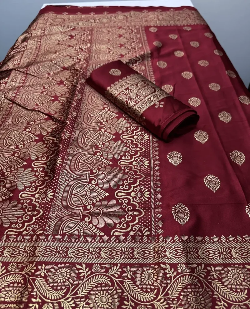 Japani Silk Saree - S4 (খয়েরী)