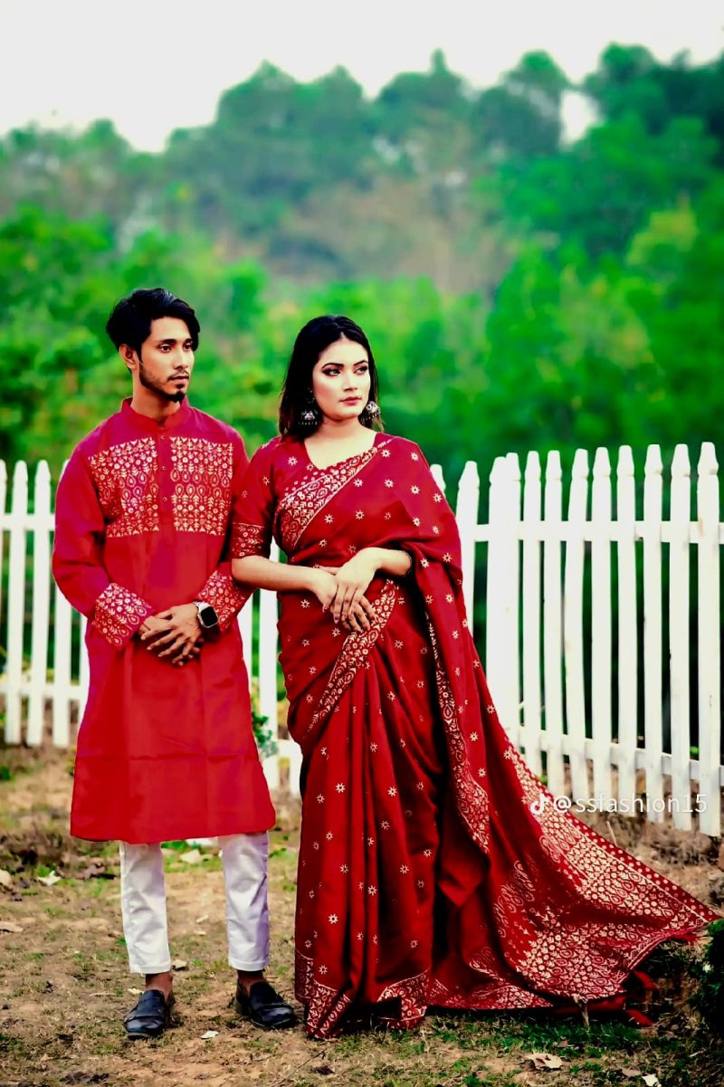 জাপানি সিল্ক শাড়ি+পাঞ্জাবি - কাপল ড্রেস সেট - CD-19