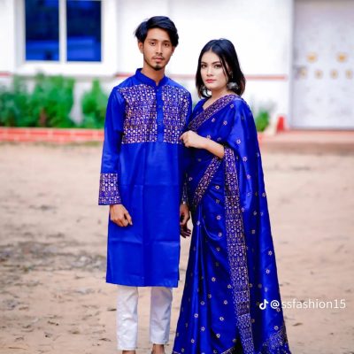 জাপানি সিল্ক শাড়ি+পাঞ্জাবি - কাপল ড্রেস সেট - CD-24