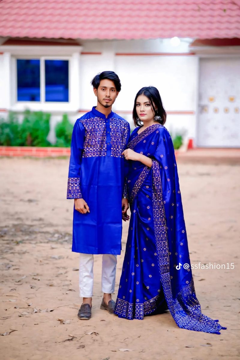 জাপানি সিল্ক শাড়ি+পাঞ্জাবি - কাপল ড্রেস সেট - CD-24