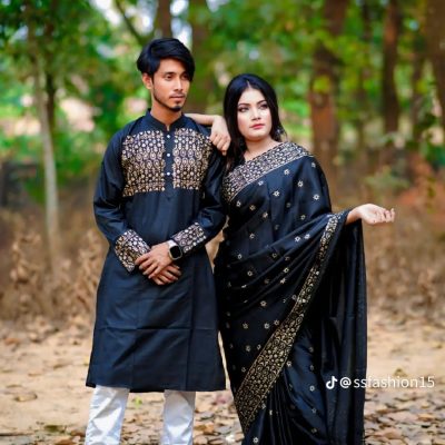 জাপানি সিল্ক শাড়ি+পাঞ্জাবি - কাপল ড্রেস সেট - CD-25