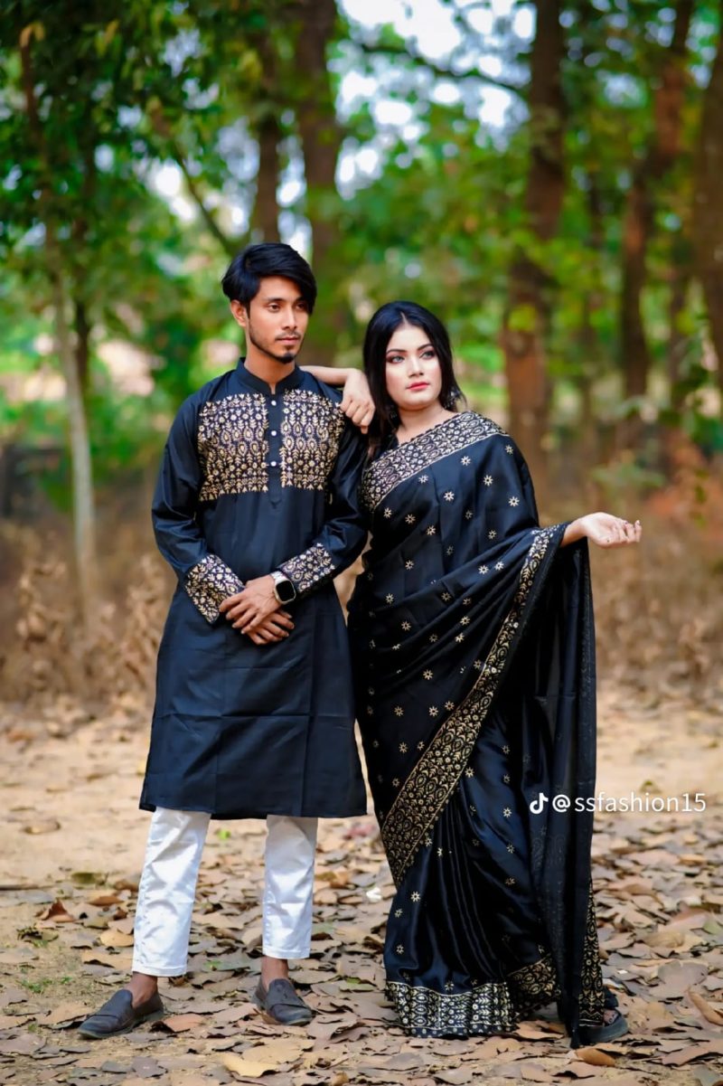 জাপানি সিল্ক শাড়ি+পাঞ্জাবি - কাপল ড্রেস সেট - CD-25