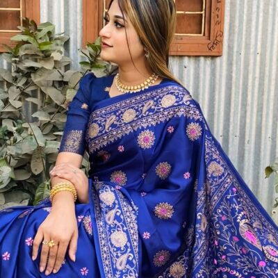 Japani Silk Saree - S6 (নীল)