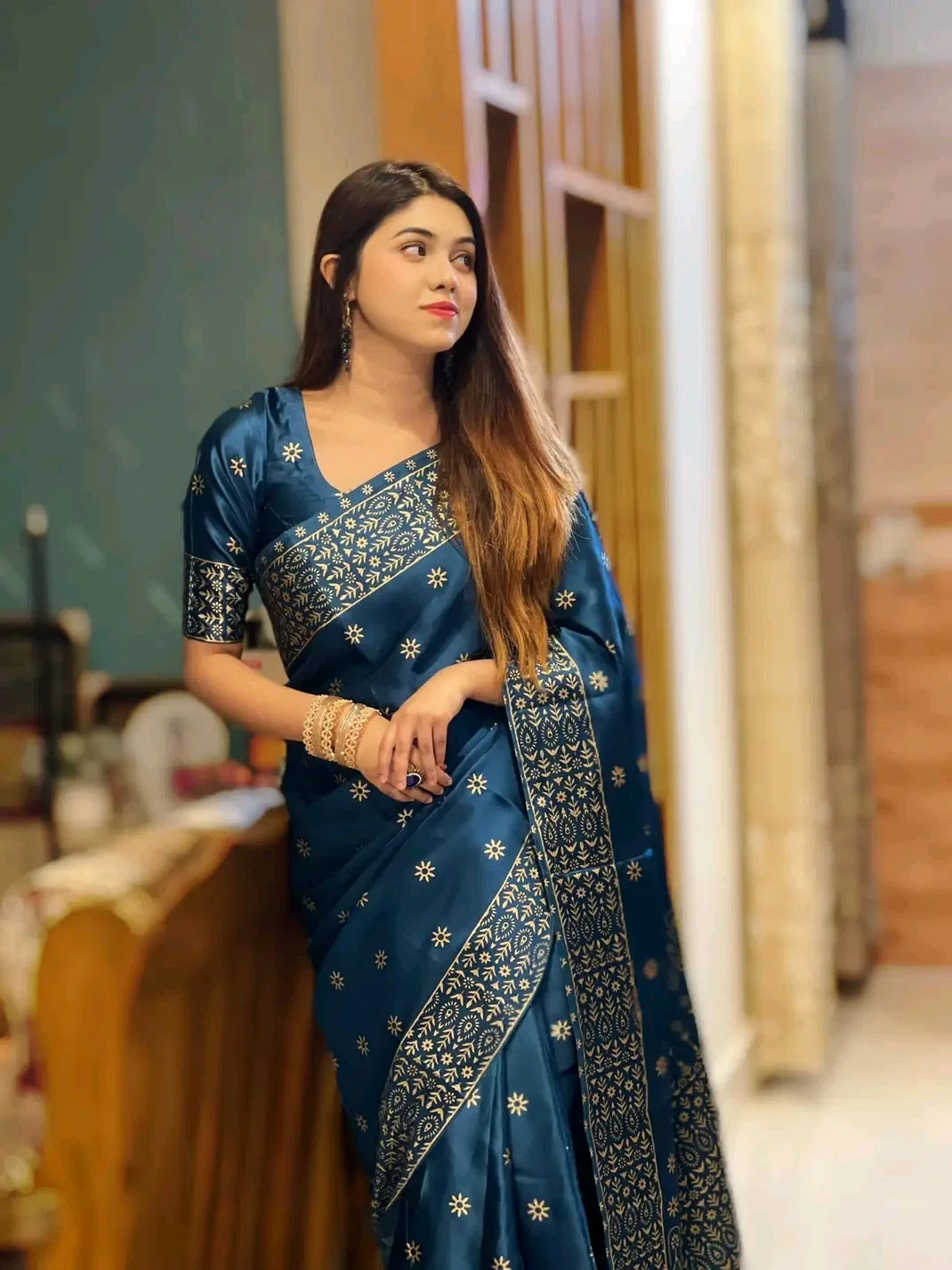 Japani Silk Saree - S10 (ডিপ ব্লু)