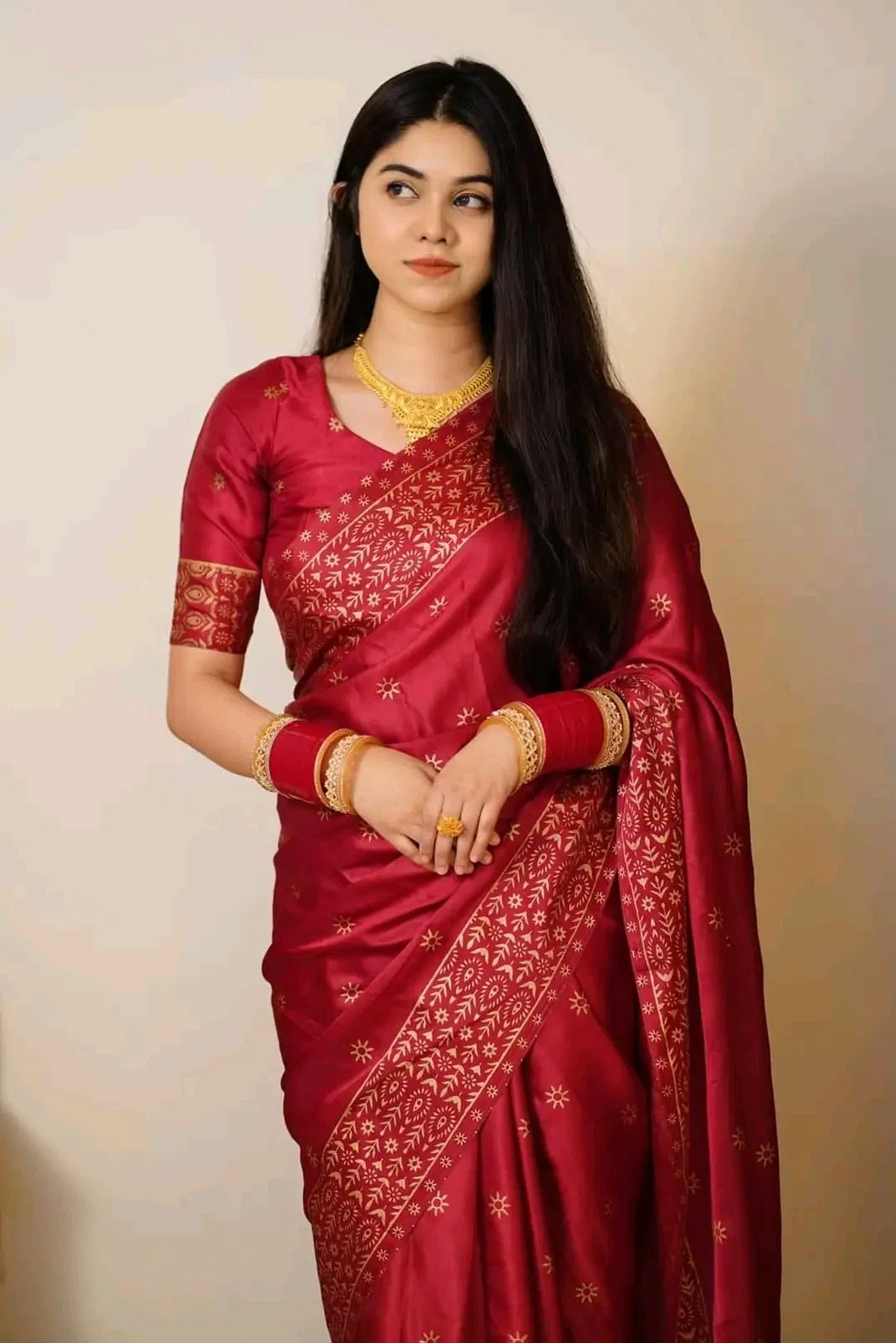 Japani Silk Saree - S10 (খয়েরী)